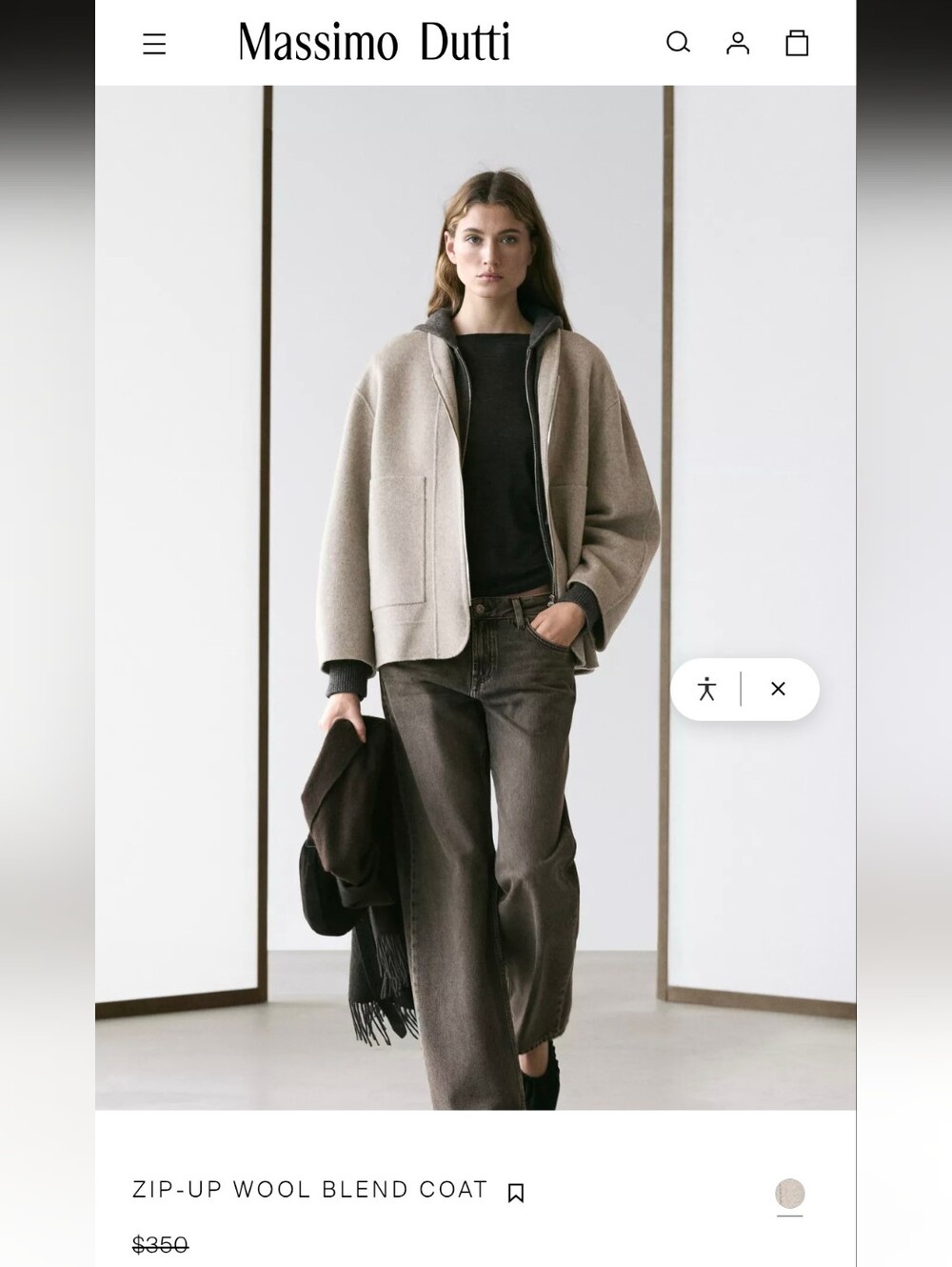 Massimo Dutti Wool Blend Zip Up Jacket